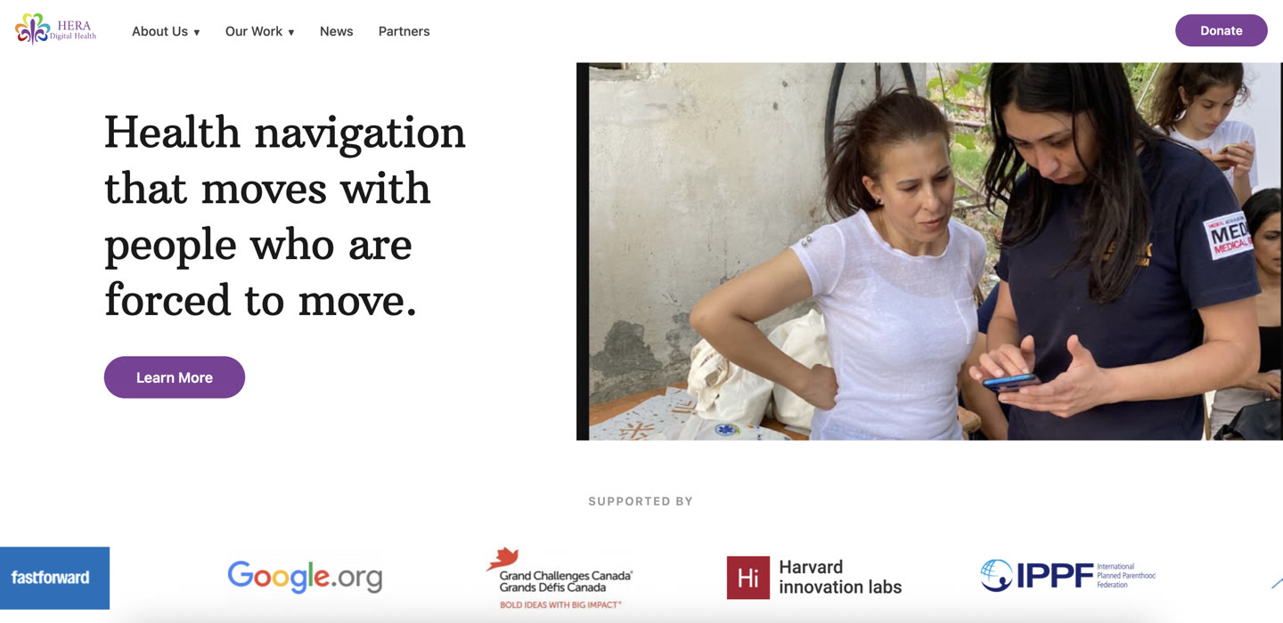 Hera Digital Health organization website, built with Assistant Bot