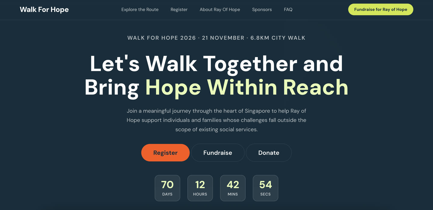 Walk for Hope 2026 website by Ray of Hope, built with Assistant Bot